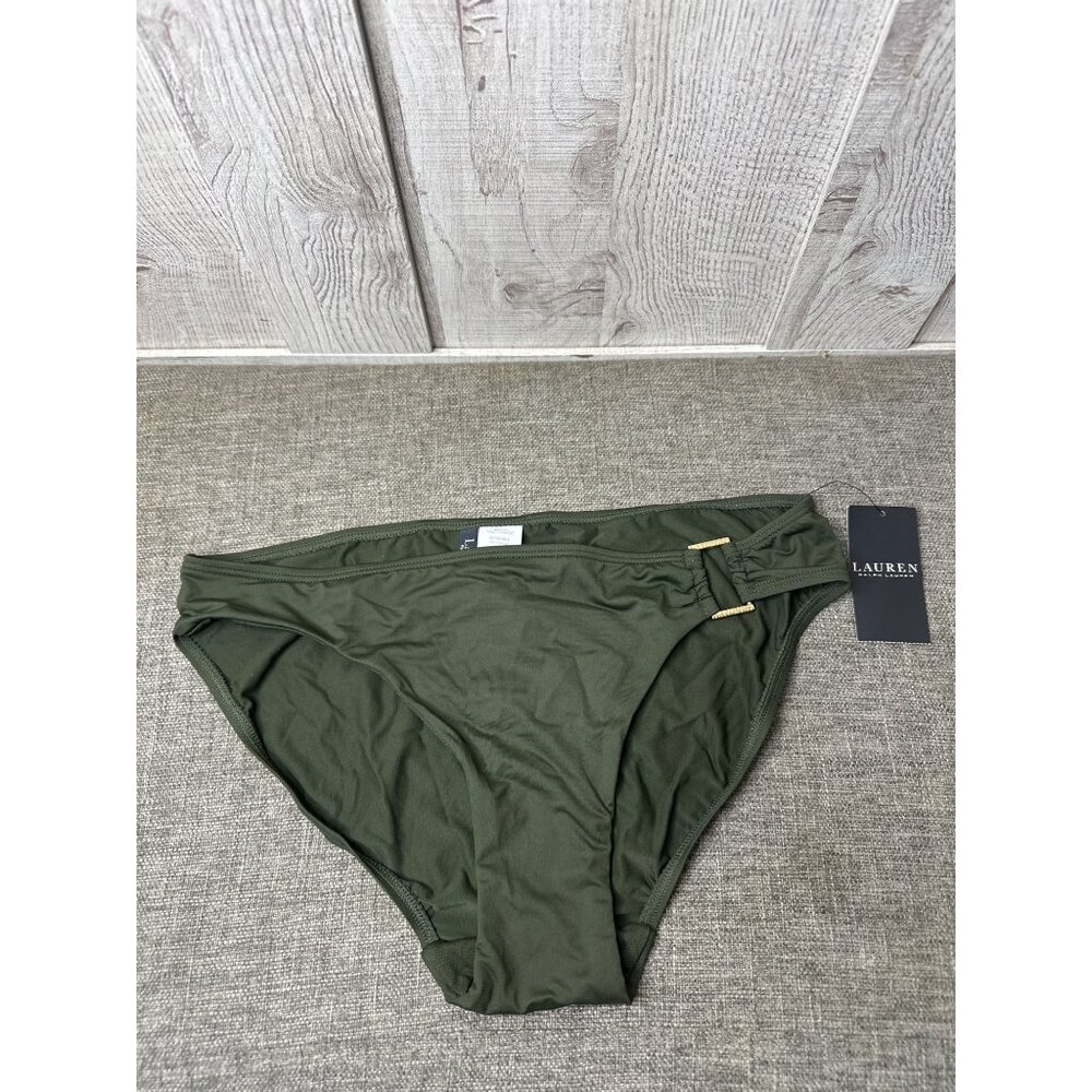 Ralph Lauren Womens Size 6 Olive Green Hipster Bikini Bottom Gold Buckle Accent